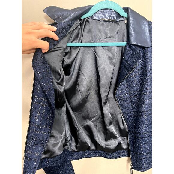 T Tahari Blue Jacket Size M Sparkle Zippers Biker Y2K Business Causal - Picture 5 of 16